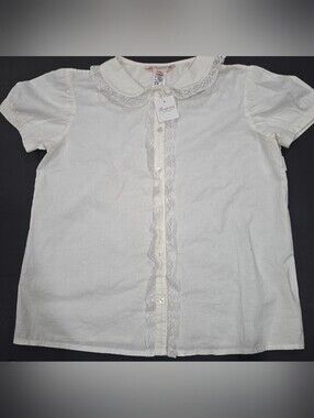 Bonpoint Off White Lace-Trim Peter Pan Collar Shirt for Kids